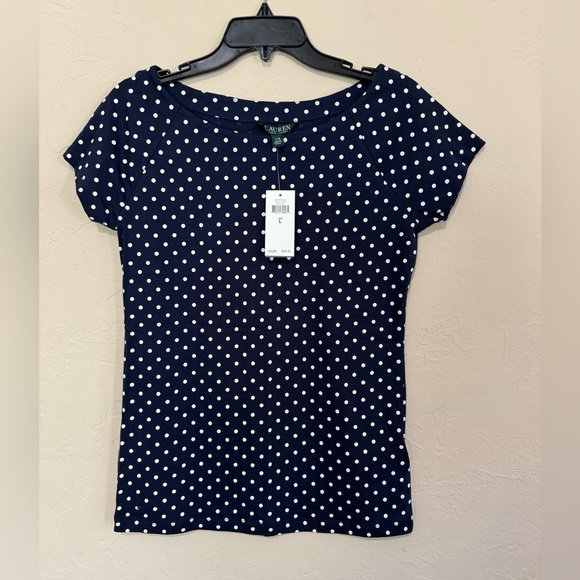 NWT Ralph Lauren Large Dark Blue White Polka Dots - Picture 2 of 5